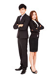 full length smiling business man and woman