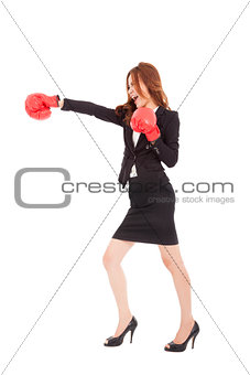 Business woman boxing and competition concept