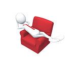 Man lies in armchair