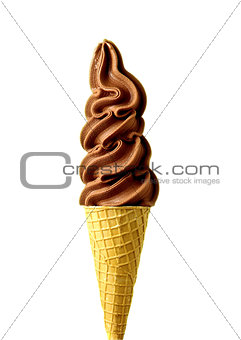 Chocolate flavour ice cream cone - isolated