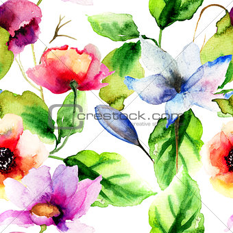 Original watercolor illustration with flowers 