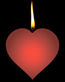Candle in the form of red hearts