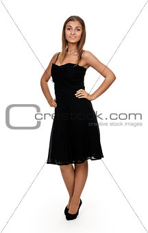 tanned girl in a black dress