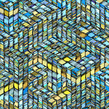 abstract striped cube  blue yellow backdrop 