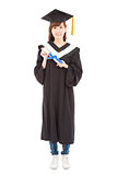full length Young graduate girl student with diploma