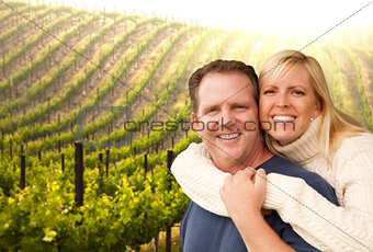 Happy Affectionate Couple at Beautiful Wine Vineyard
