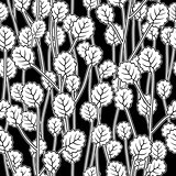 white leaves on twigs, black seamless pattern