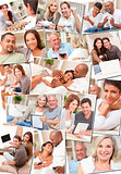 Happy Interracial Couples Relaxing at Home Montage