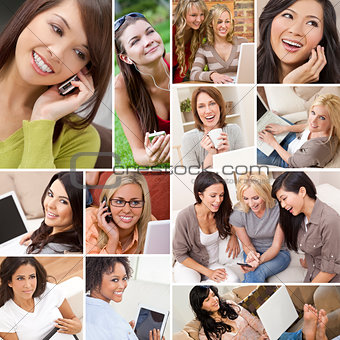 Montage of Modern Women Technology Lifestyle