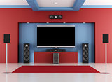 Red and blue home cinema room