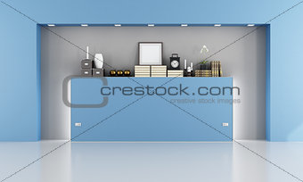 Empty blue room with niche
