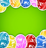 Easter background with set colorful ornate eggs