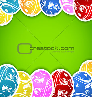 Easter background with set colorful ornate eggs