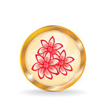 Golden circle label (button) with flowers