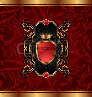 Golden vintage with heraldic elements (crown, shield), seamless 