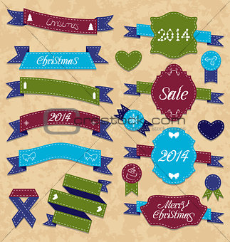 Christmas set geometric labels and ribbons