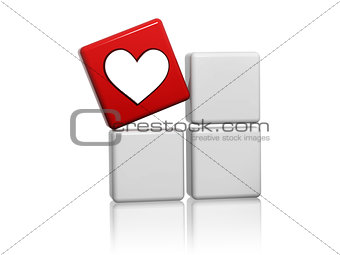 red cube with heart sign on boxes