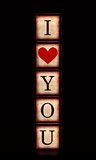 I love you with red heart in 3d wooden cubes vertical