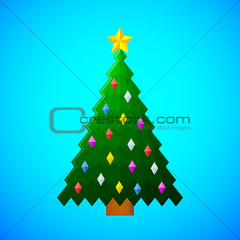 christmas tree with decorations on blue background
