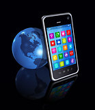 Smartphone with apps icons And World Globe