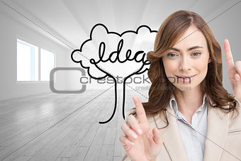 Composite image of classy businesswoman touching invisible screen