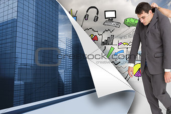 Composite image of businessman hanging