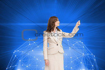 Composite image of brunette businesswoman pulling