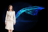 Composite image of smiling businesswoman walking