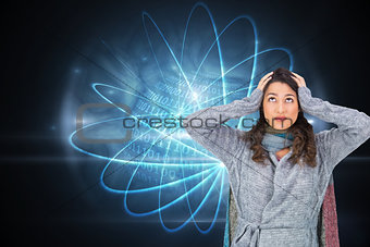 Composite image of anxious pretty brunette wearing winter clothes posing