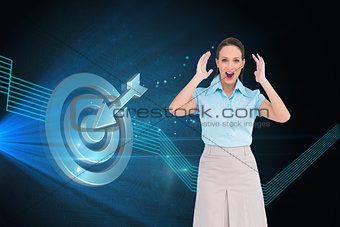 Composite image of surprised stylish businesswoman posing