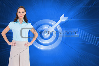 Composite image of serious stylish businesswoman posing