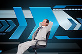 Composite image of side view of businessman leaning back in his chair