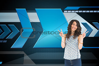 Composite image of smiling attractive brunette posing