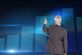Composite image of rear view of classy mature businessman pointing finger