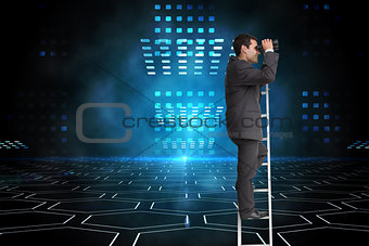 Composite image of businessman standing on ladder