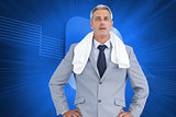 Composite image of sporty businessman with white towel