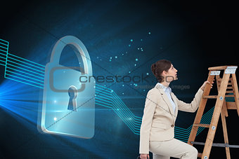 Composite image of businesswoman climbing career ladder with briefcase