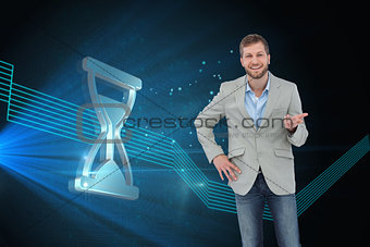 Composite image of stylish man smiling and gesturing