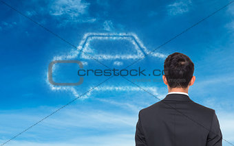 Composite image of white car in the sky