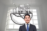 Composite image of business graphic in bright room