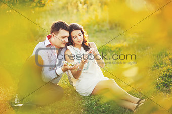 Couple having date, spending great time in garden.