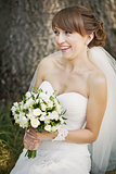 Emotional portrait of caucasian happy bride