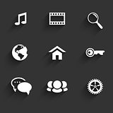 Modern communication signs and icons on dark gray