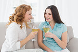 Female friends with wine glasses at home