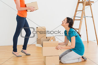 Two friends moving together in a new house