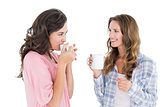 Female friends chatting while drinking coffee