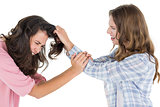 Angry woman pulling females hair in a fight