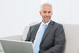 Businessman with laptop sitting on sofa