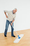 Full length portrait of a smiling mature man mopping the floor
