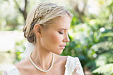 Blonde bride wearing pearls